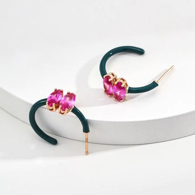 S925 silver vintage drip glaze zircon earrings