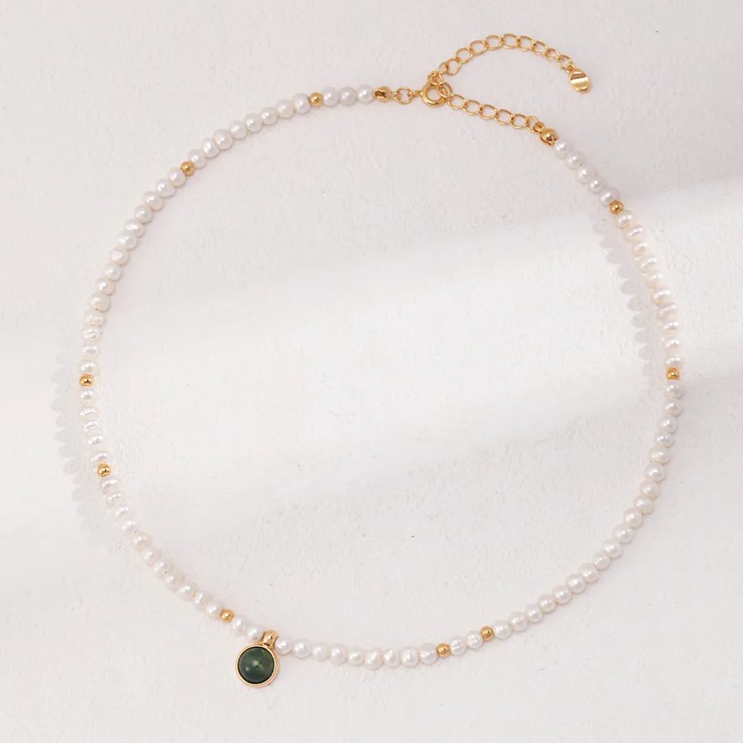 Sterling silver agate pearl necklace