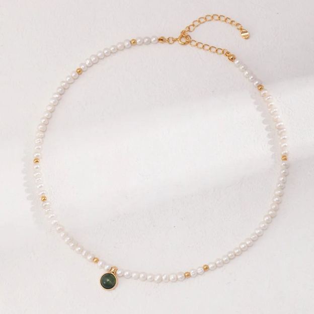 Sterling silver agate pearl necklace