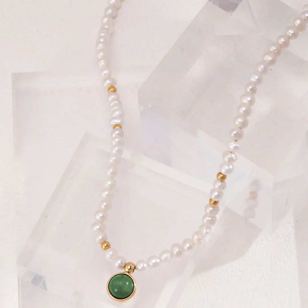 Sterling silver agate pearl necklace