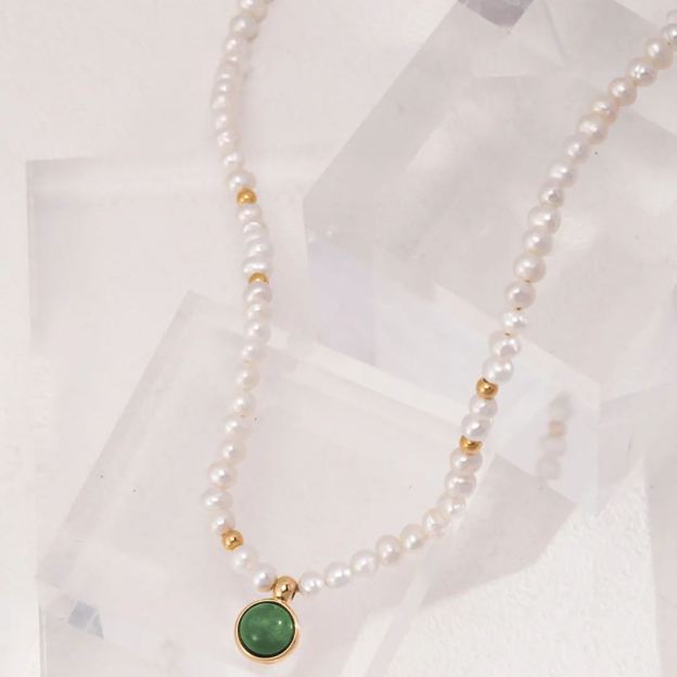 Sterling silver agate pearl necklace