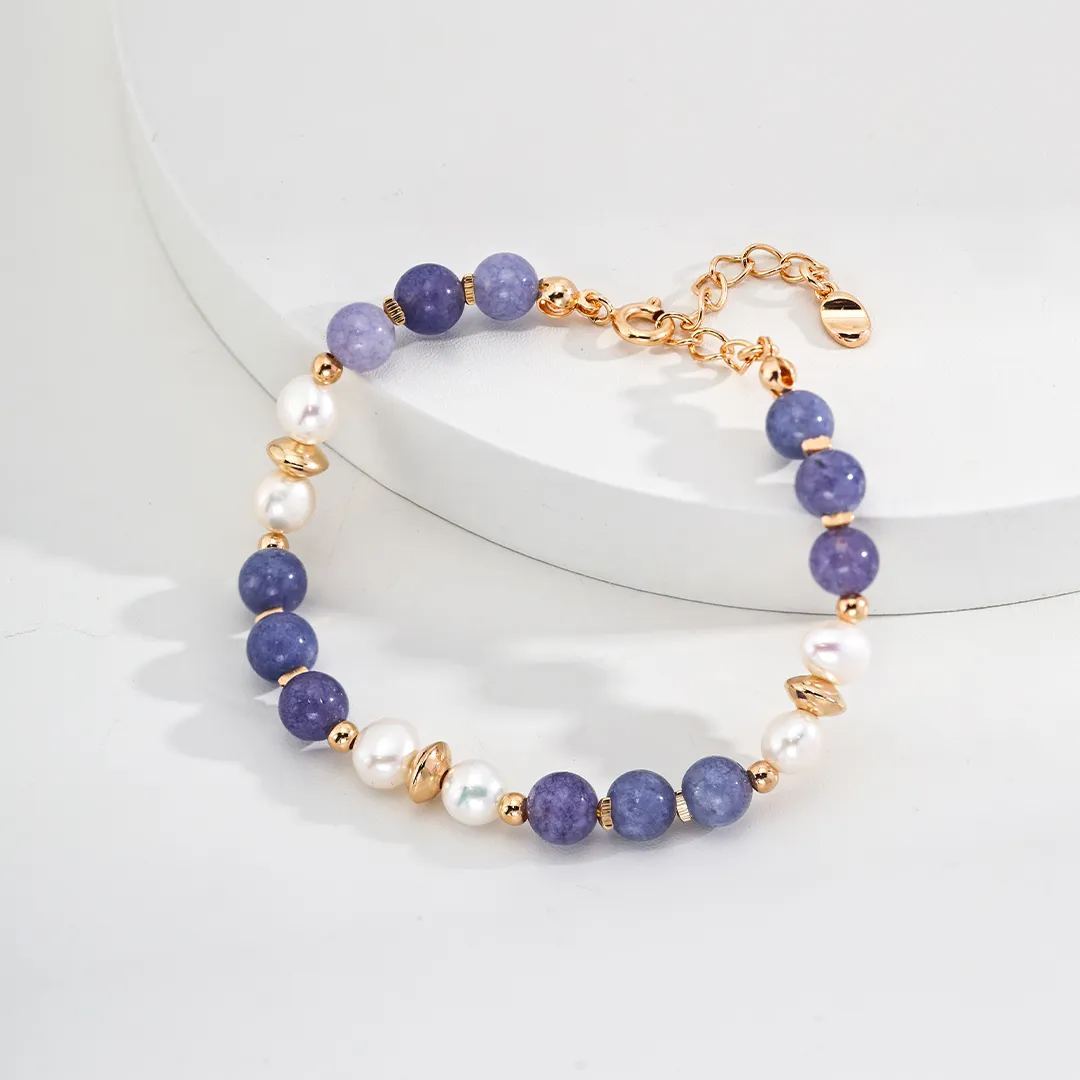 S925 Silver Simple Natural Pearl Purple Kunzite Bracelet