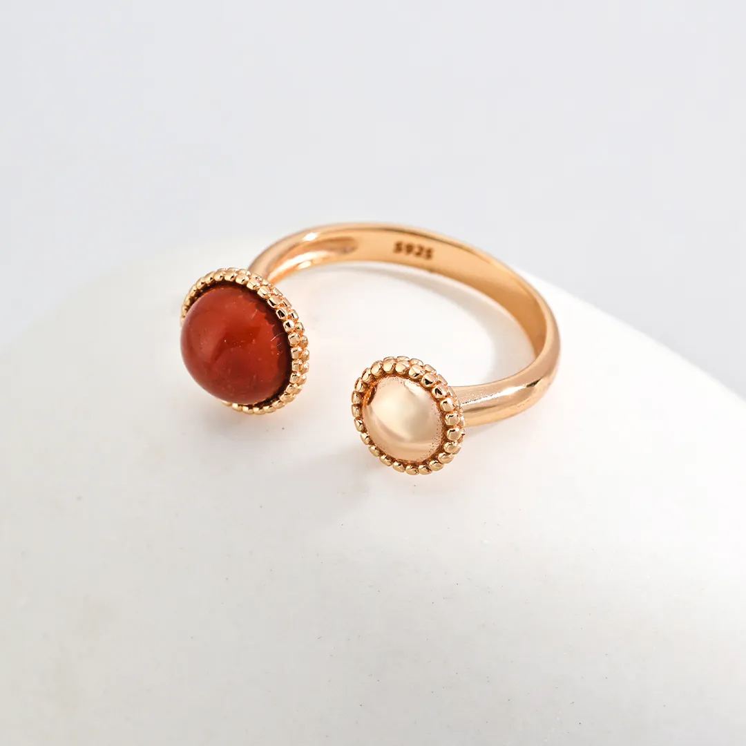 S925 Silver Simple Red Stone Ring