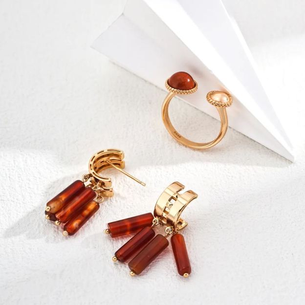 S925 Silver Simple Red Stone Ring