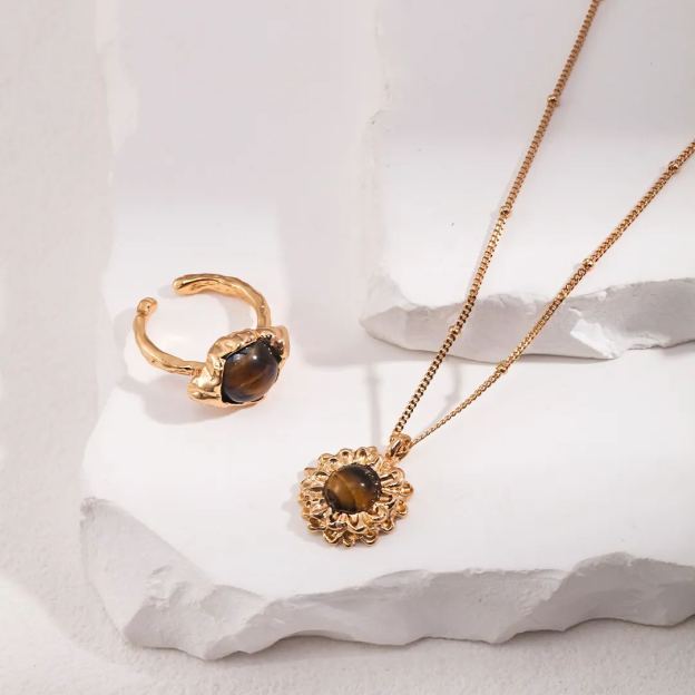 s925 sterling silver tiger eye stone ring