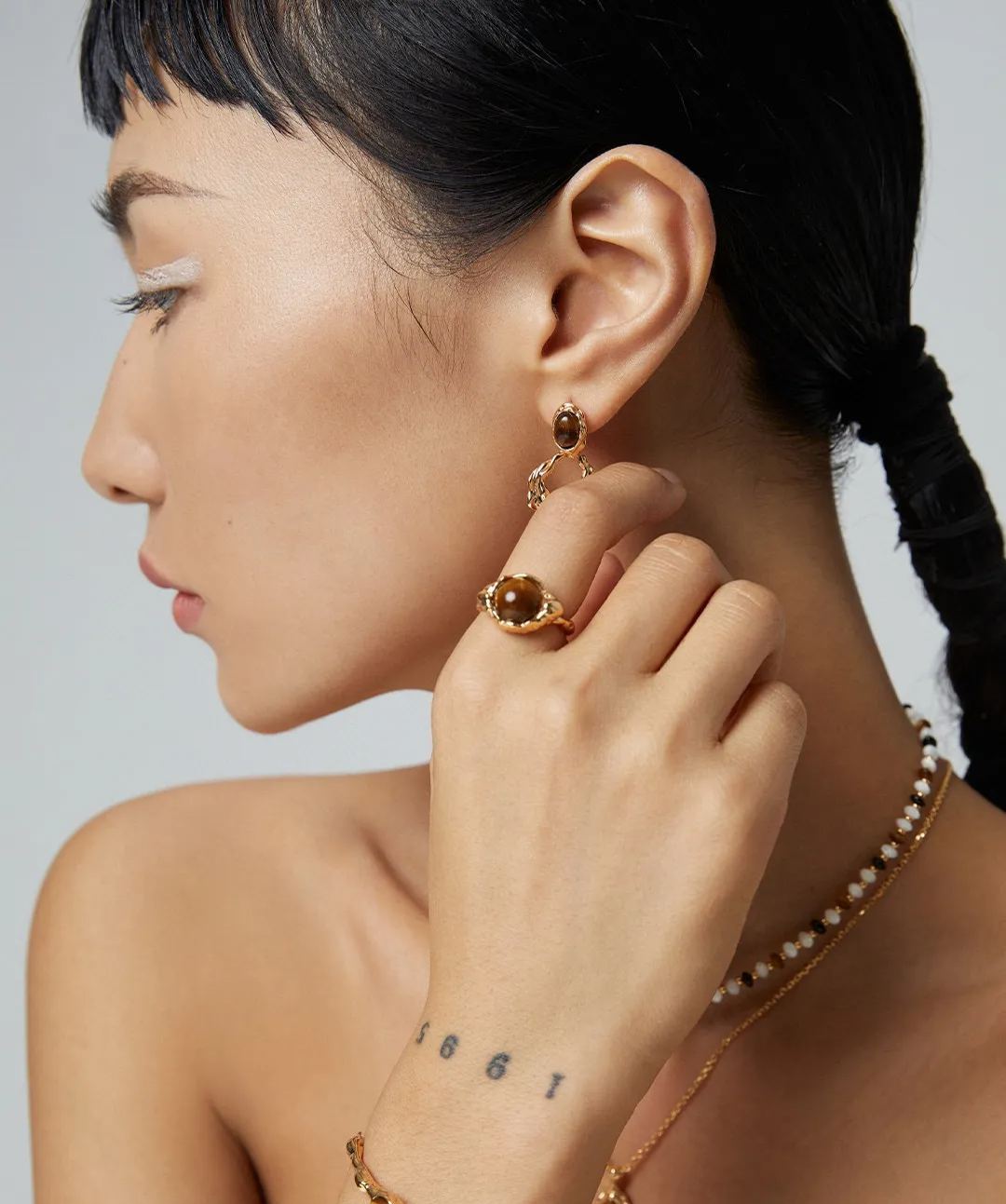 s925 sterling silver tiger eye stone ring