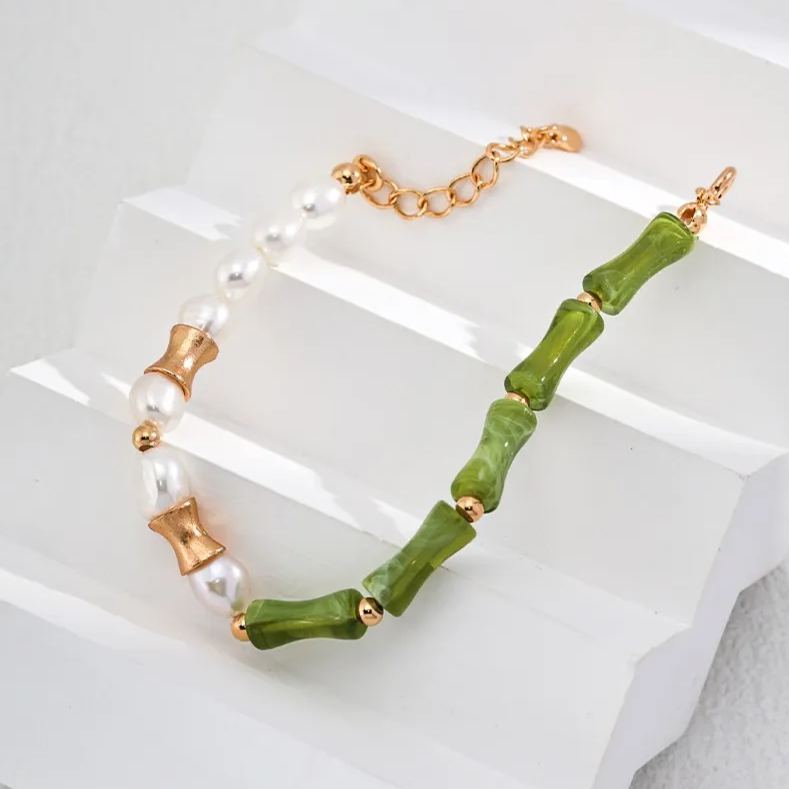 s925 sterling silver bamboo pearl necklace