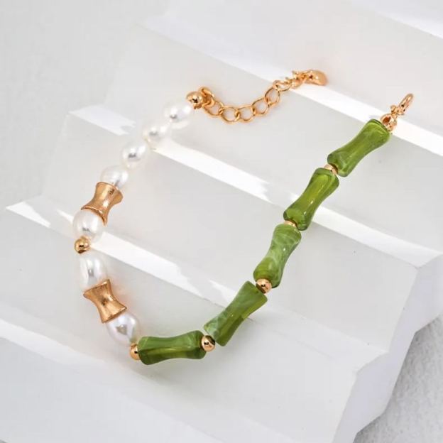 s925 sterling silver bamboo pearl necklace