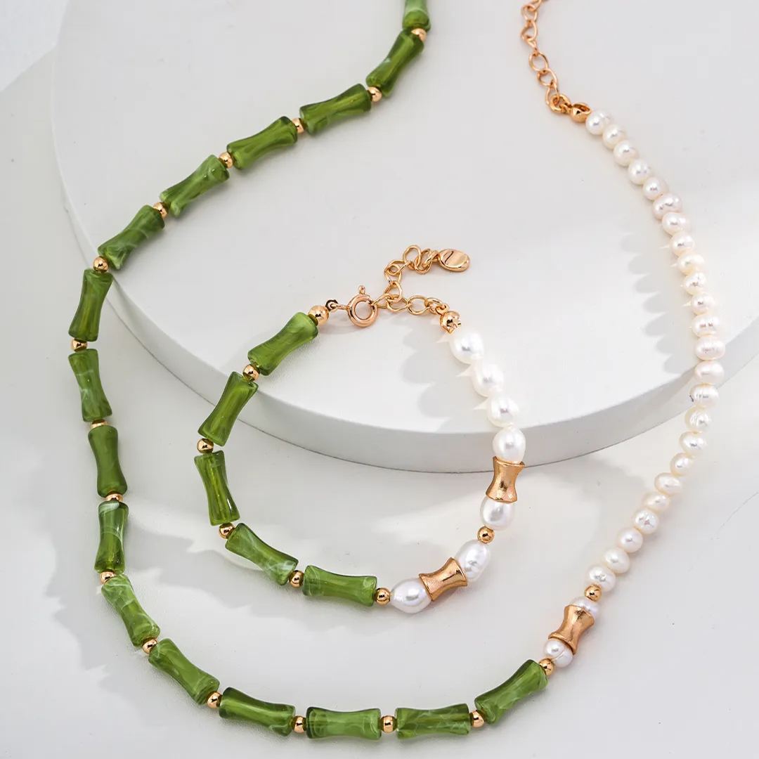 s925 sterling silver bamboo pearl necklace