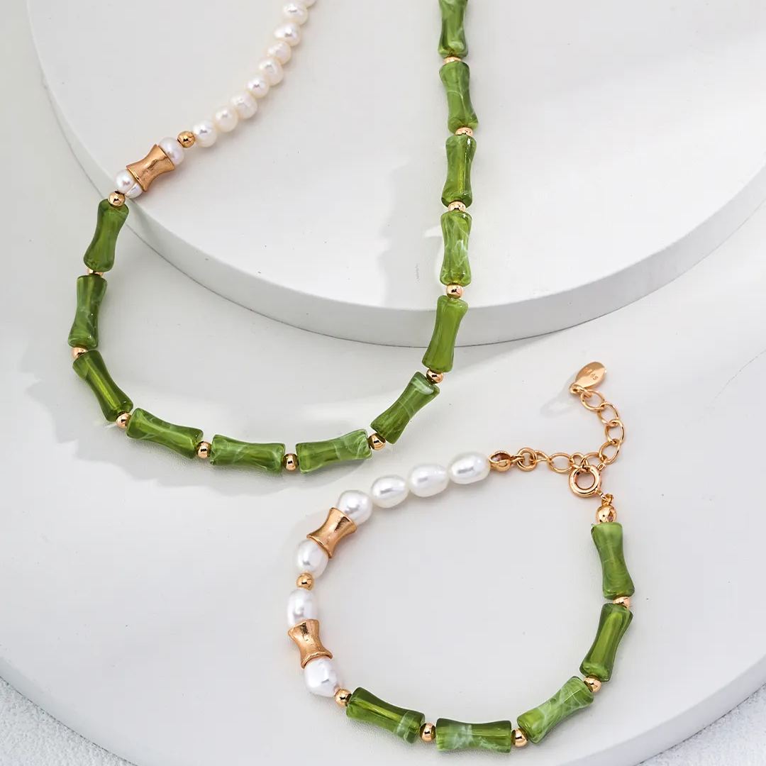 s925 sterling silver bamboo pearl necklace