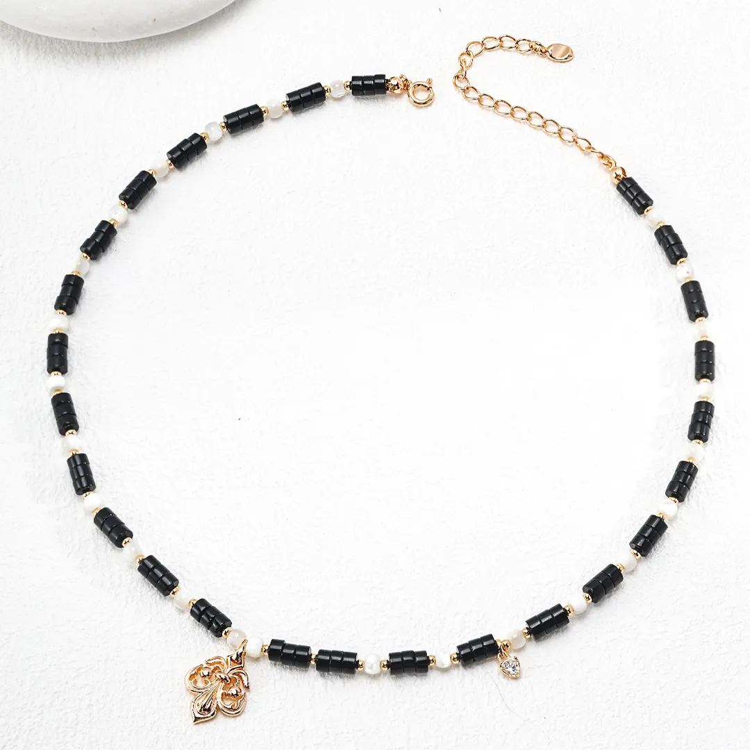 S925 sterling silver vintage black agate necklace