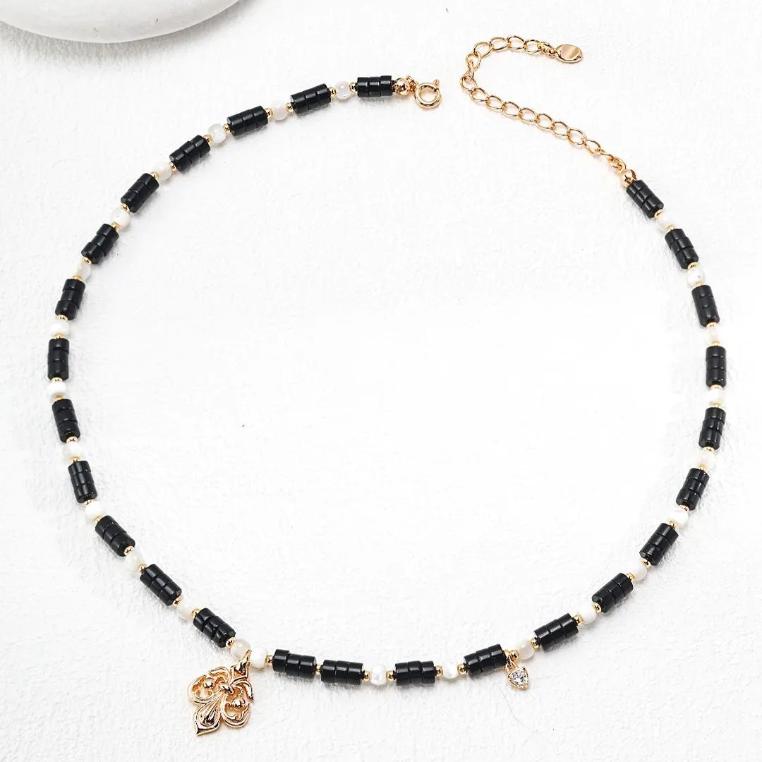 S925 sterling silver vintage black agate necklace