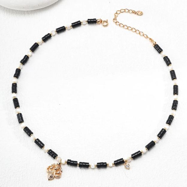 S925 sterling silver vintage black agate necklace