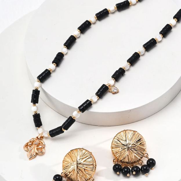 S925 sterling silver vintage black agate necklace