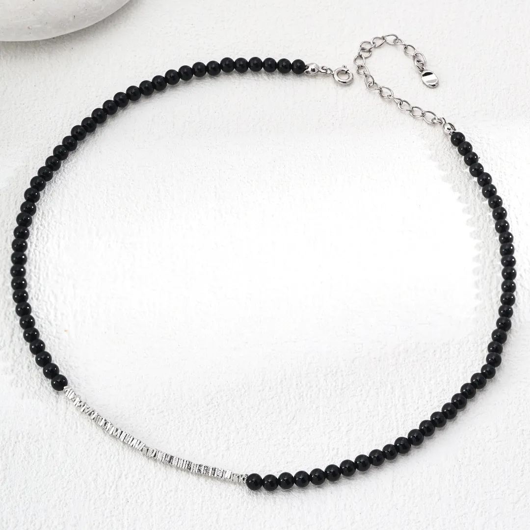 S925 Silver Simple Black Agate Necklace