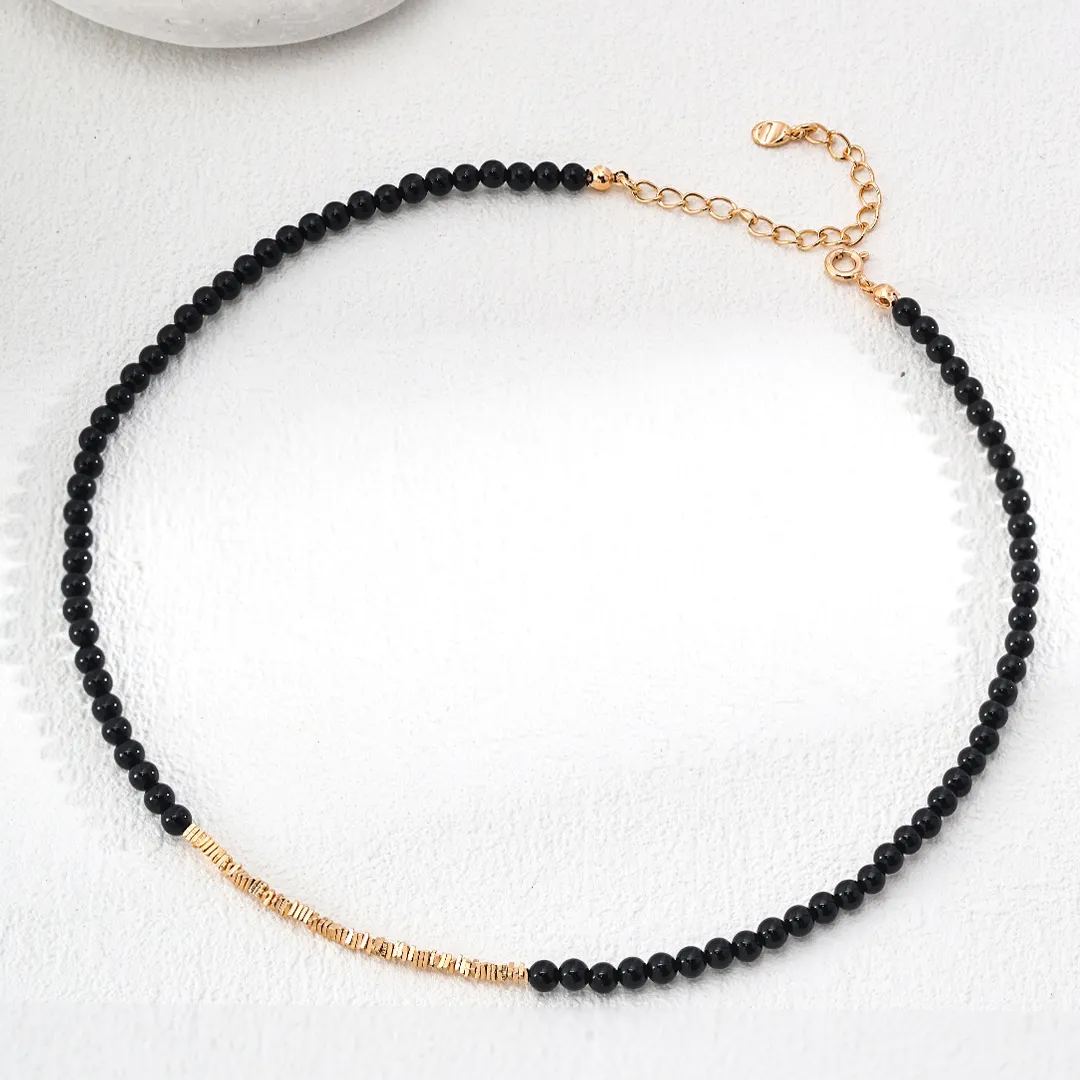 S925 Silver Simple Black Agate Necklace