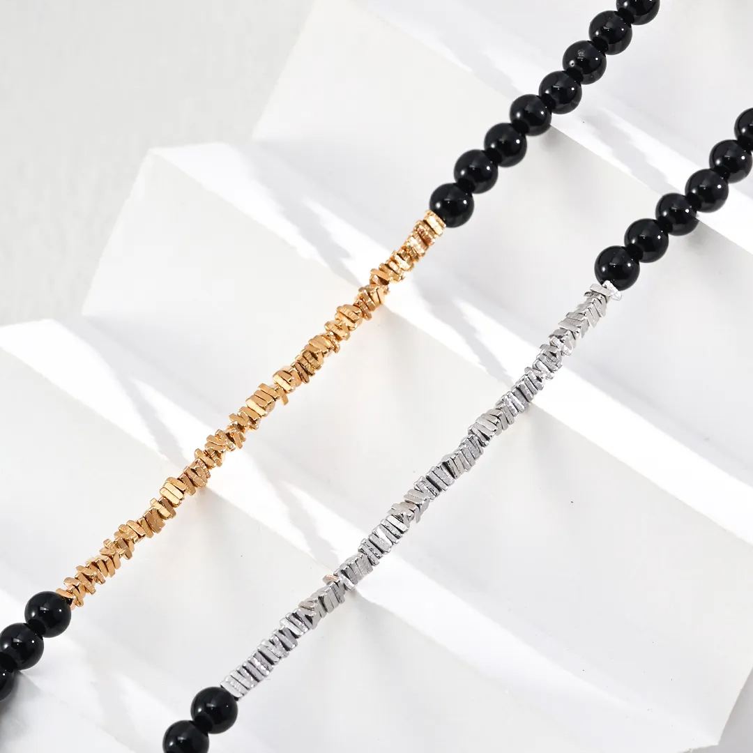 S925 Silver Simple Black Agate Necklace