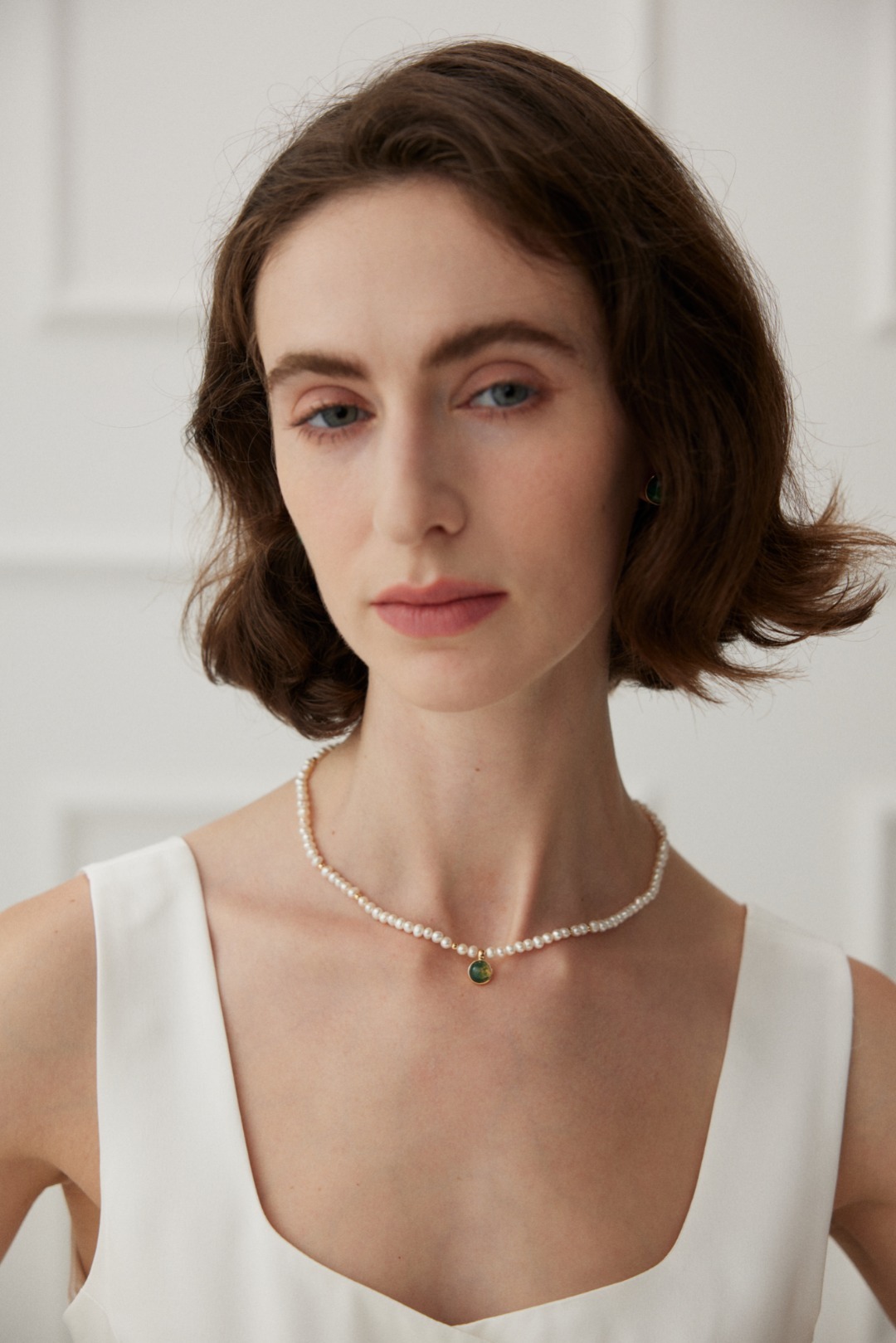 Sterling silver agate pearl necklace