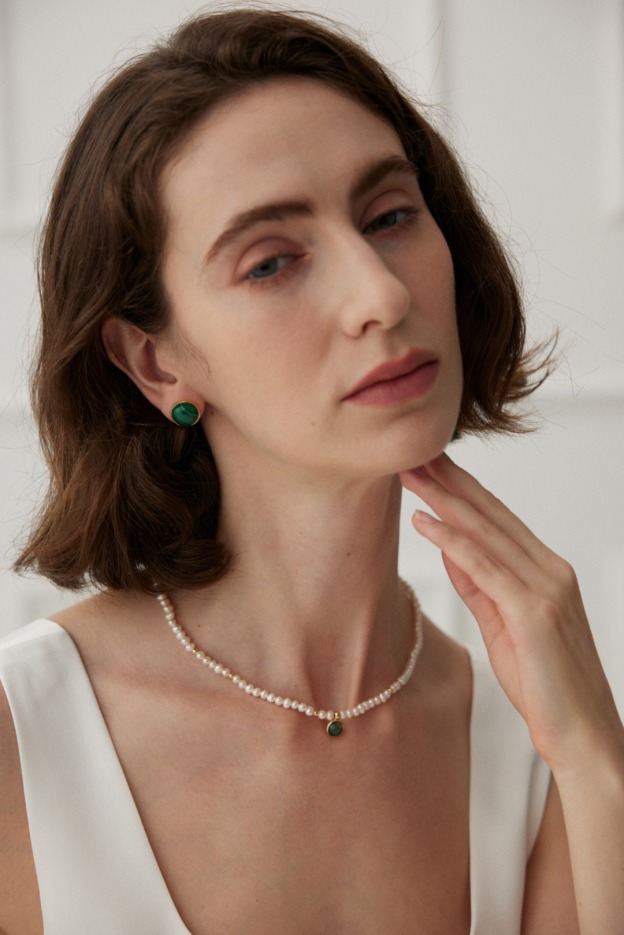 Sterling silver agate pearl necklace