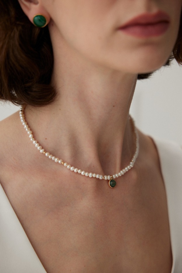 Sterling silver agate pearl necklace