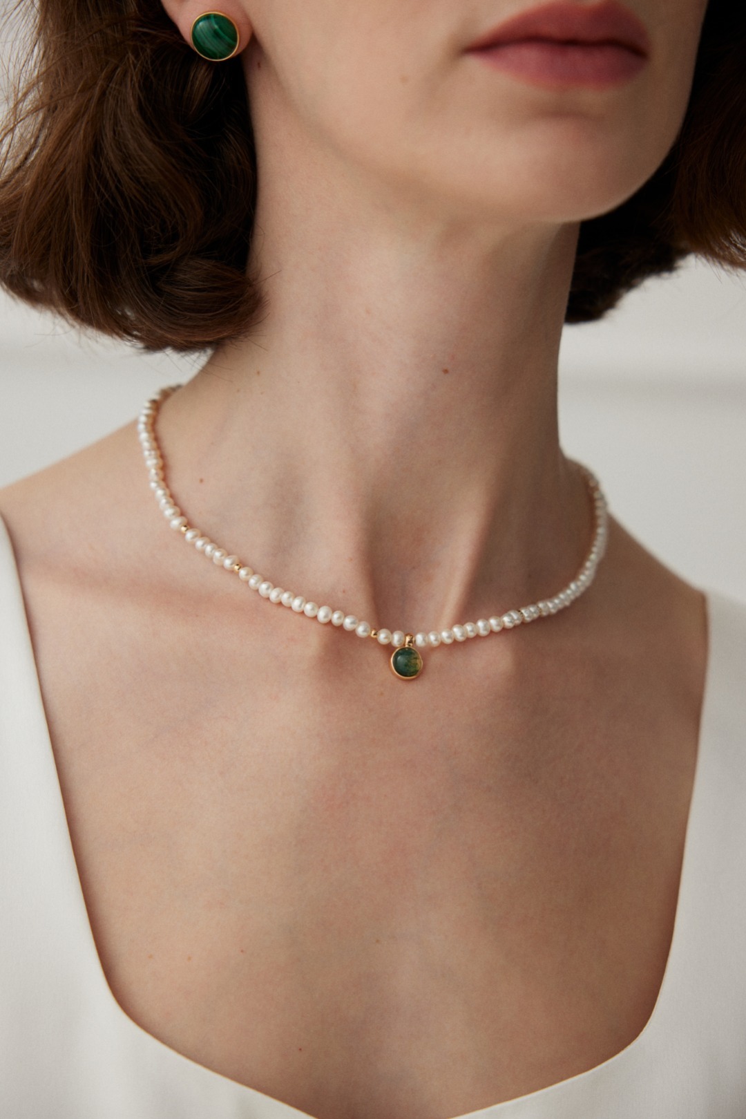 Sterling silver agate pearl necklace