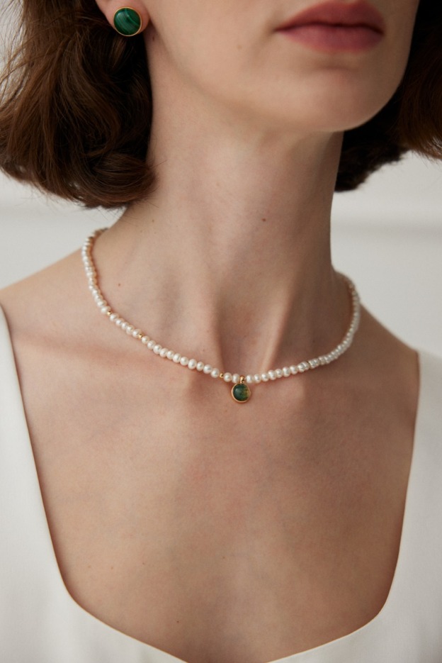 Sterling silver agate pearl necklace