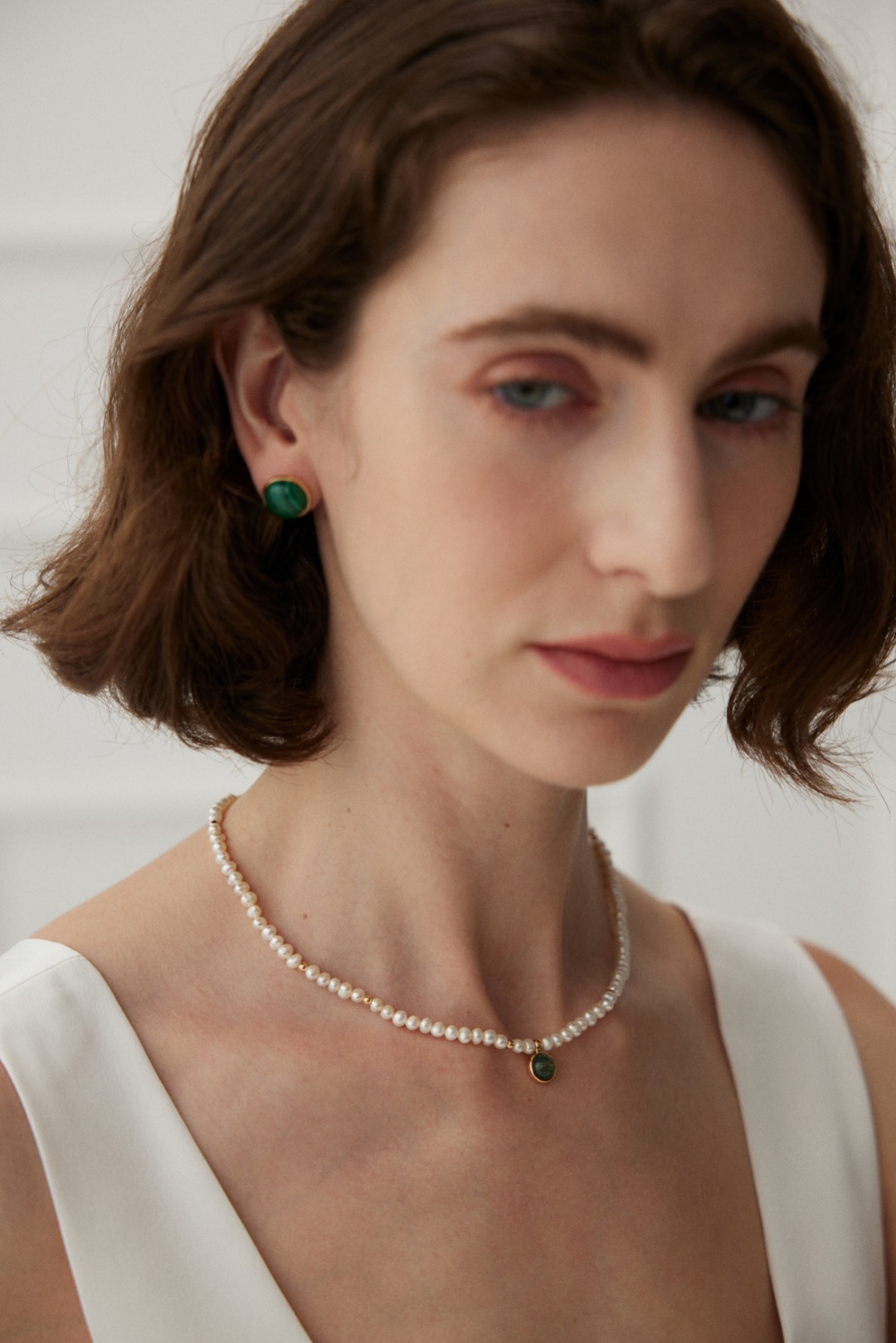 Sterling silver agate pearl necklace