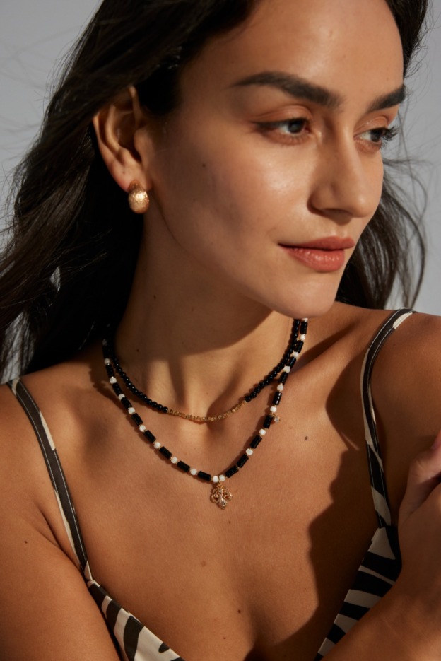 S925 Silver Simple Black Agate Necklace