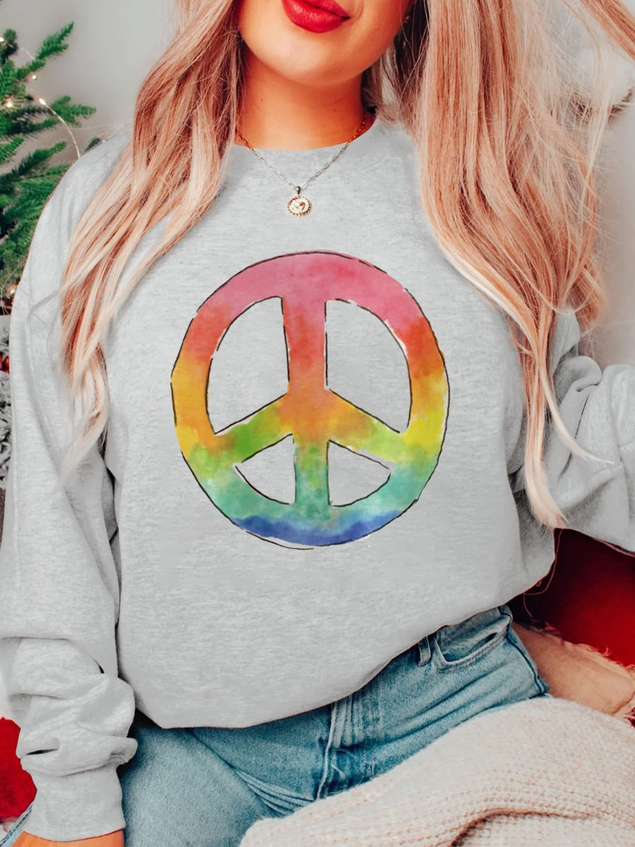 Watercolor Retro Peace Sign Plus Size Sweatshirt