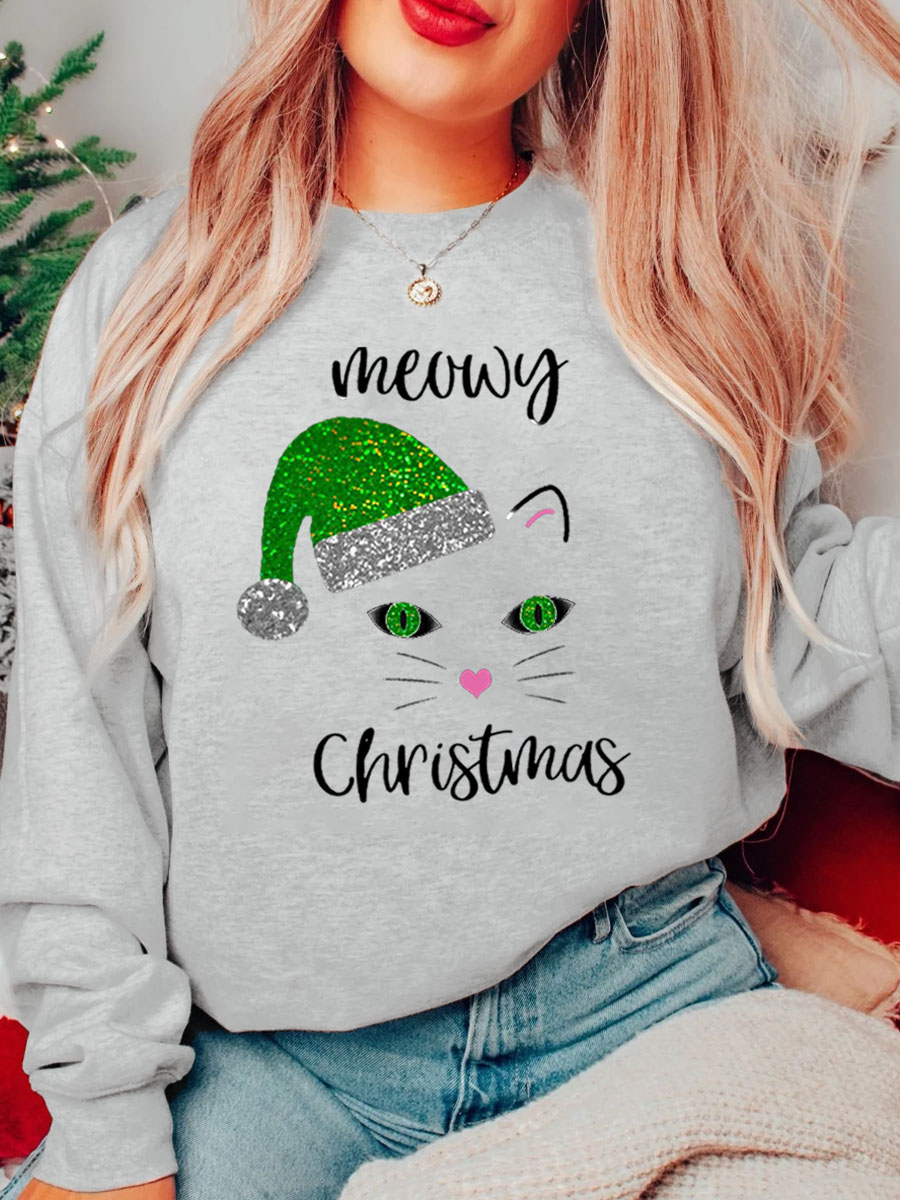 Meowy Christmas Cat Festive Plus Size Sweatshirt