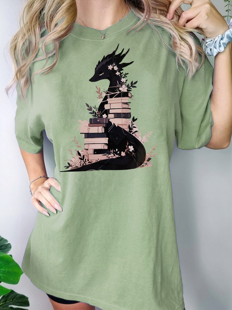Vintage Book Dragon Fantasy Reader Tee