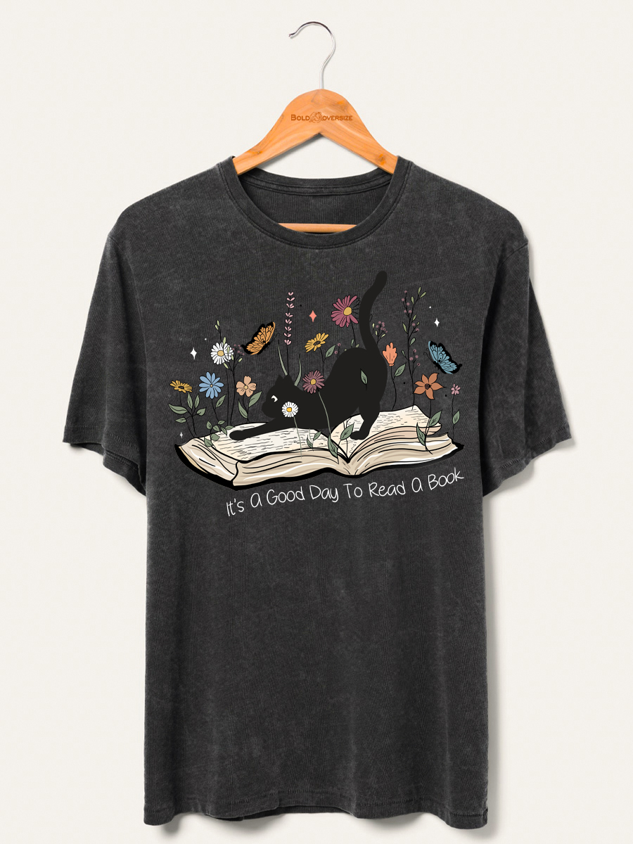 Vintage It’S A Good Day To Read A Book Cat Washed T-Shirt
