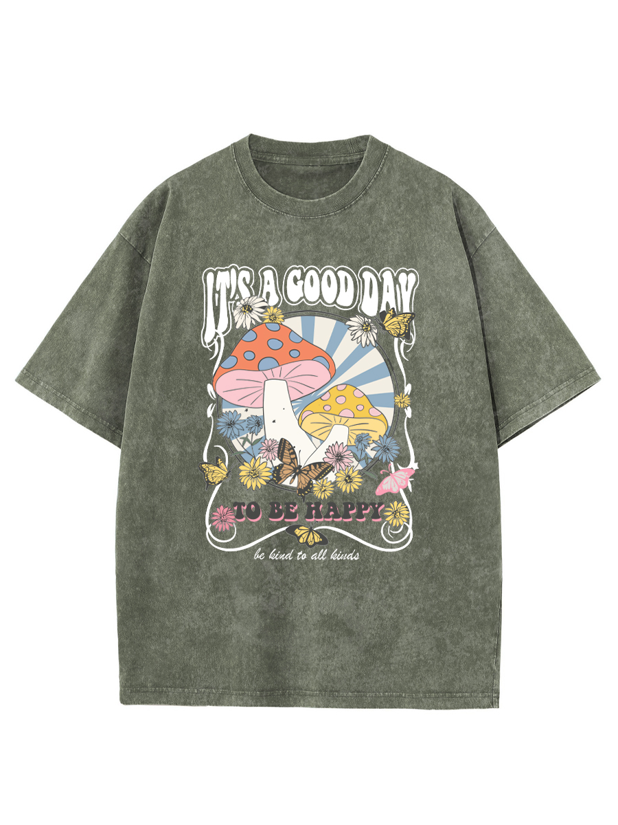 Vintage It'S A Good Day Groovy Mushroom Washed T-Shirt