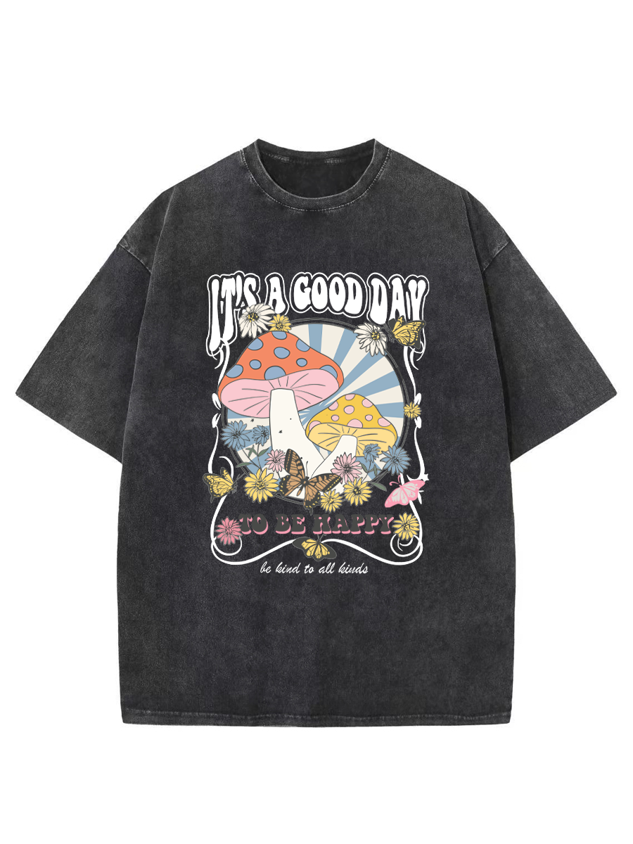 Vintage It'S A Good Day Groovy Mushroom Washed T-Shirt