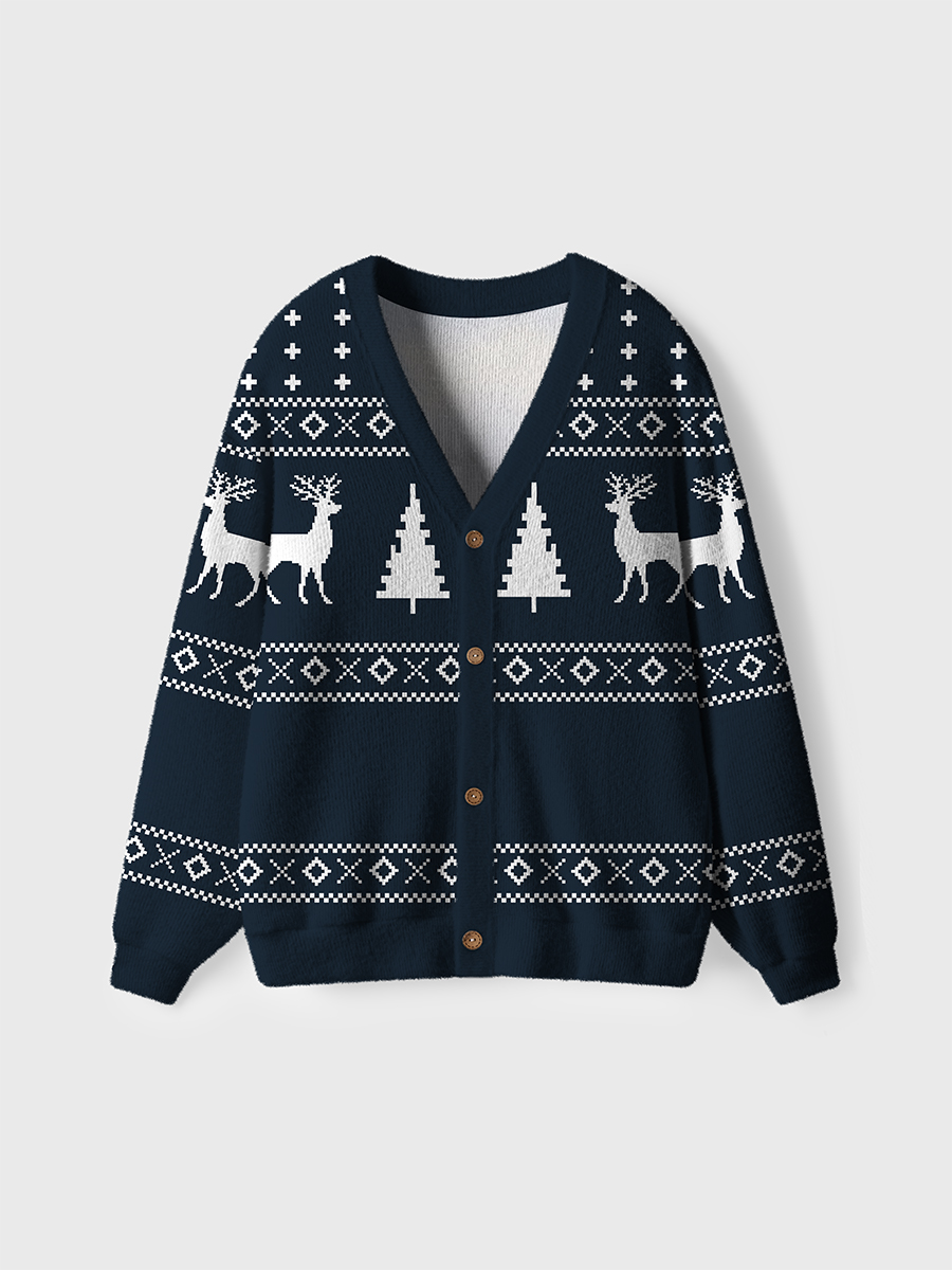 Vintage Christmas Tree And Elk Ugly Cardigan Sweaters