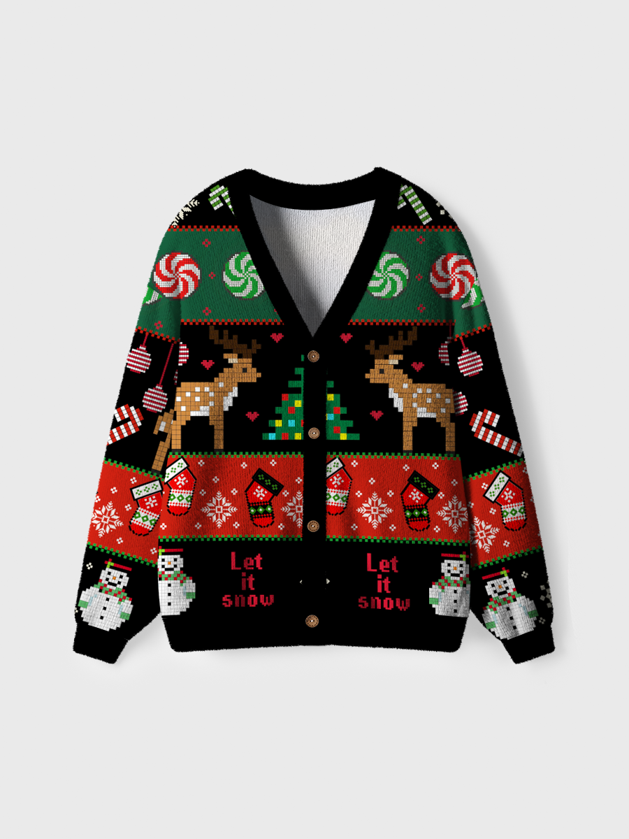 Vintage Elk And Candy Ugly Cardigan Sweaters