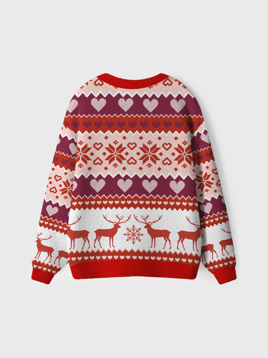 Vintage Heart-Shaped Snowflake Christmas Ugly Cardigan Sweaters
