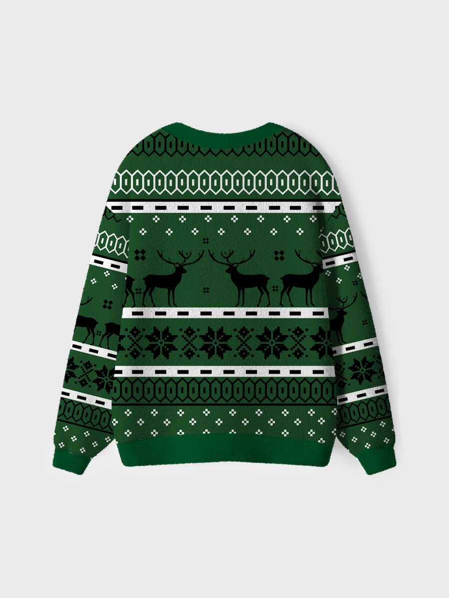 Vintage Green Christmas Reindeer Ugly Cardigan Sweaters