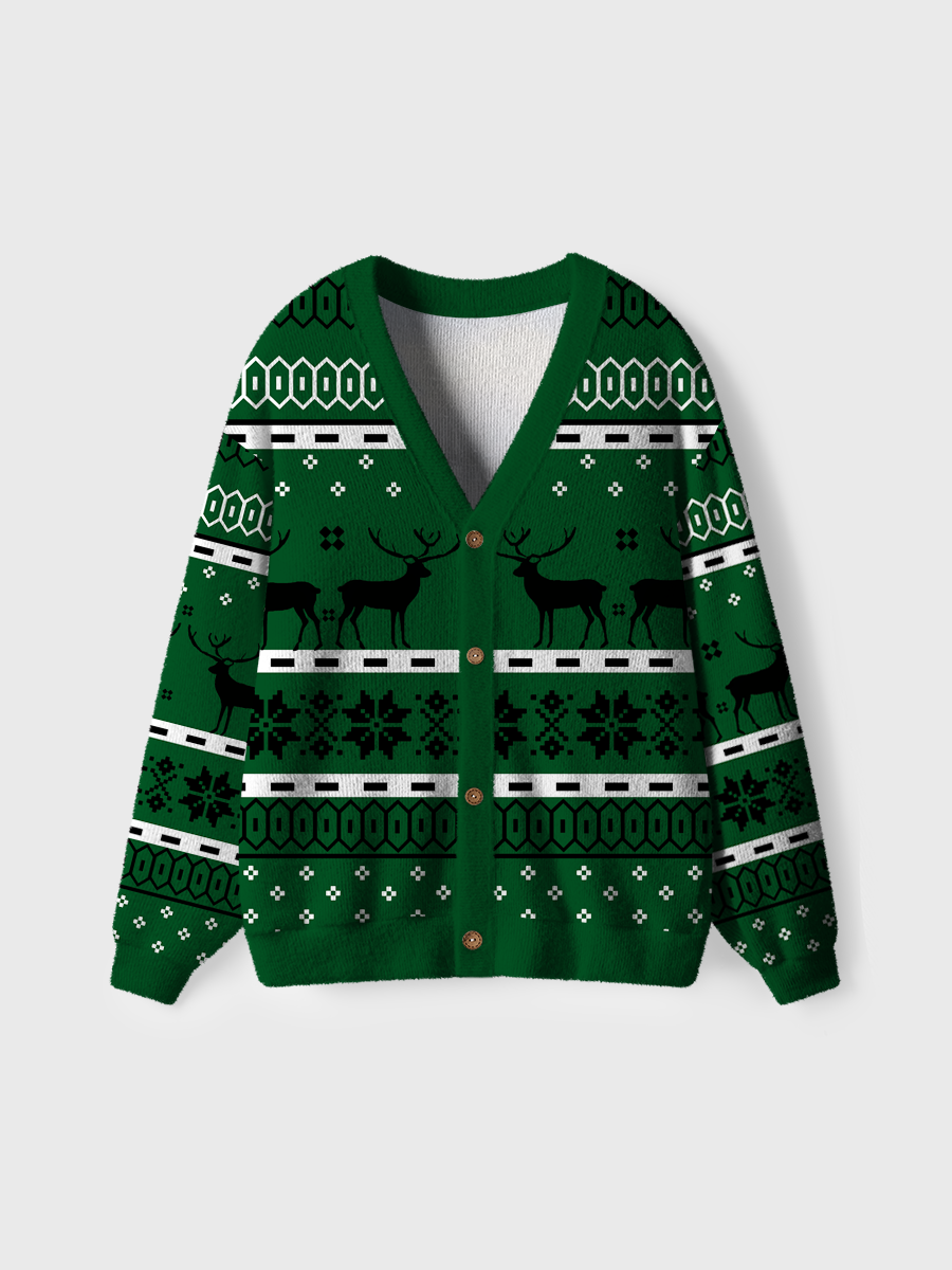 Vintage Green Christmas Reindeer Ugly Cardigan Sweaters