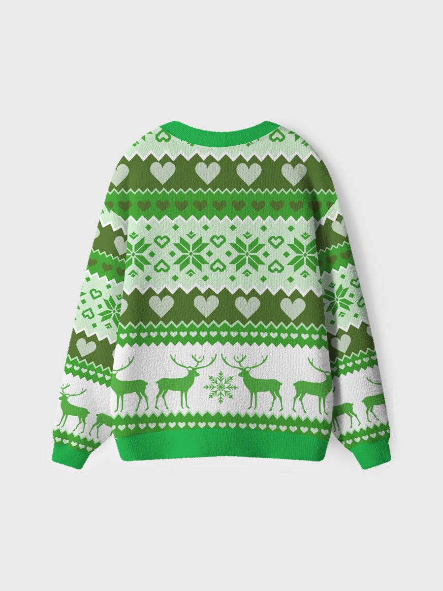 Vintage Green Heart-Shaped Snowflake Christmas Ugly Cardigan Sweaters