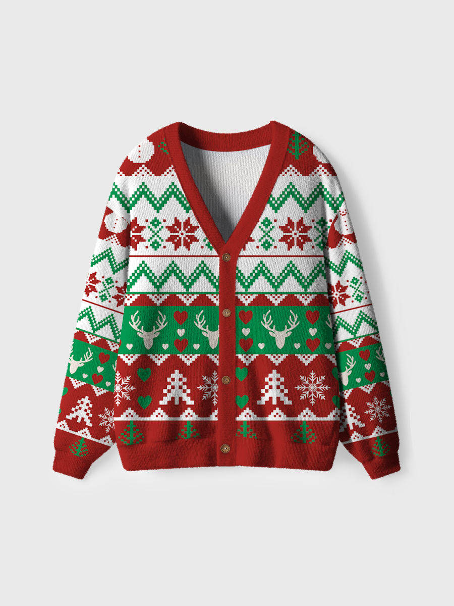 Vintage Christmas Reindeer Ugly Cardigan Sweaters