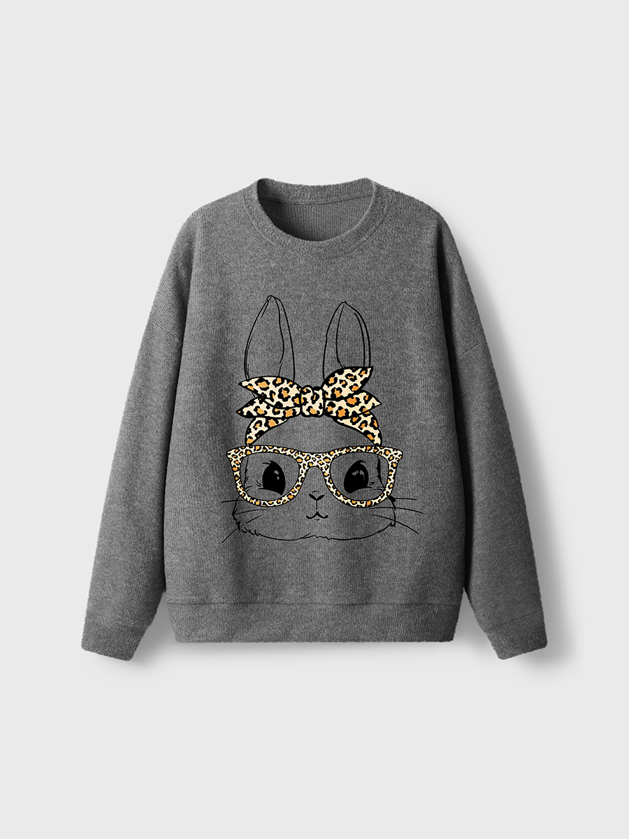 Vintage Bunny With Leopard Glasses Fuzzy Sweater