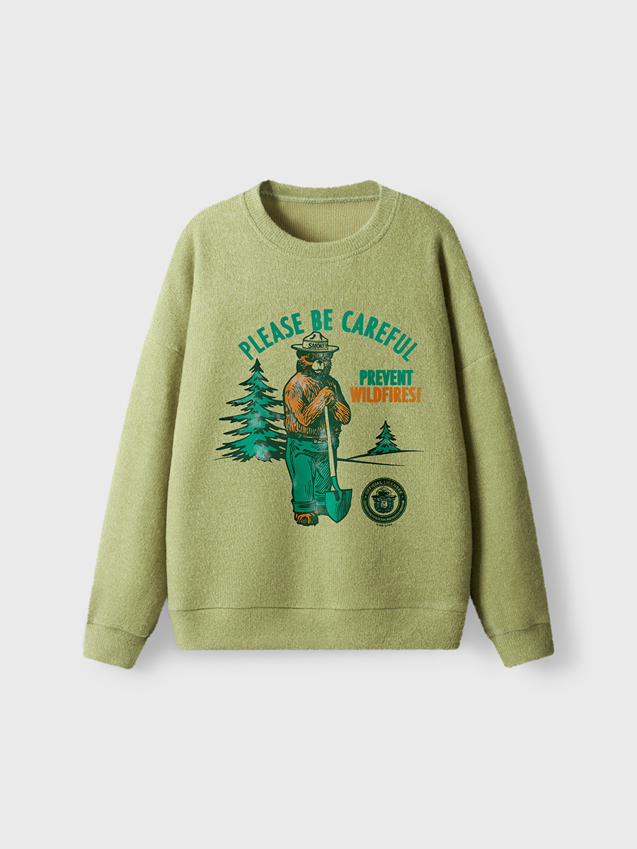 Vintage Smokey Bear Please Be Careful Prevent Wildfires Fuzzy Sweater