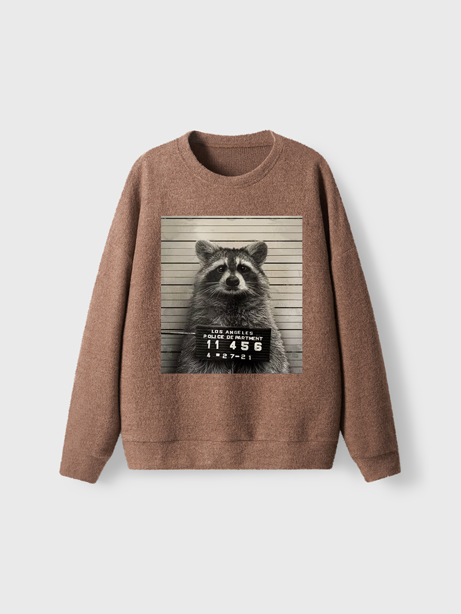 Vintage Mugshot Raccoon Fuzzy Sweater