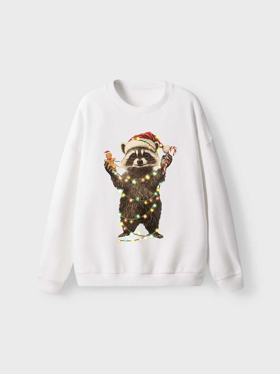 Vintage Racoon Christmas Fuzzy Sweater