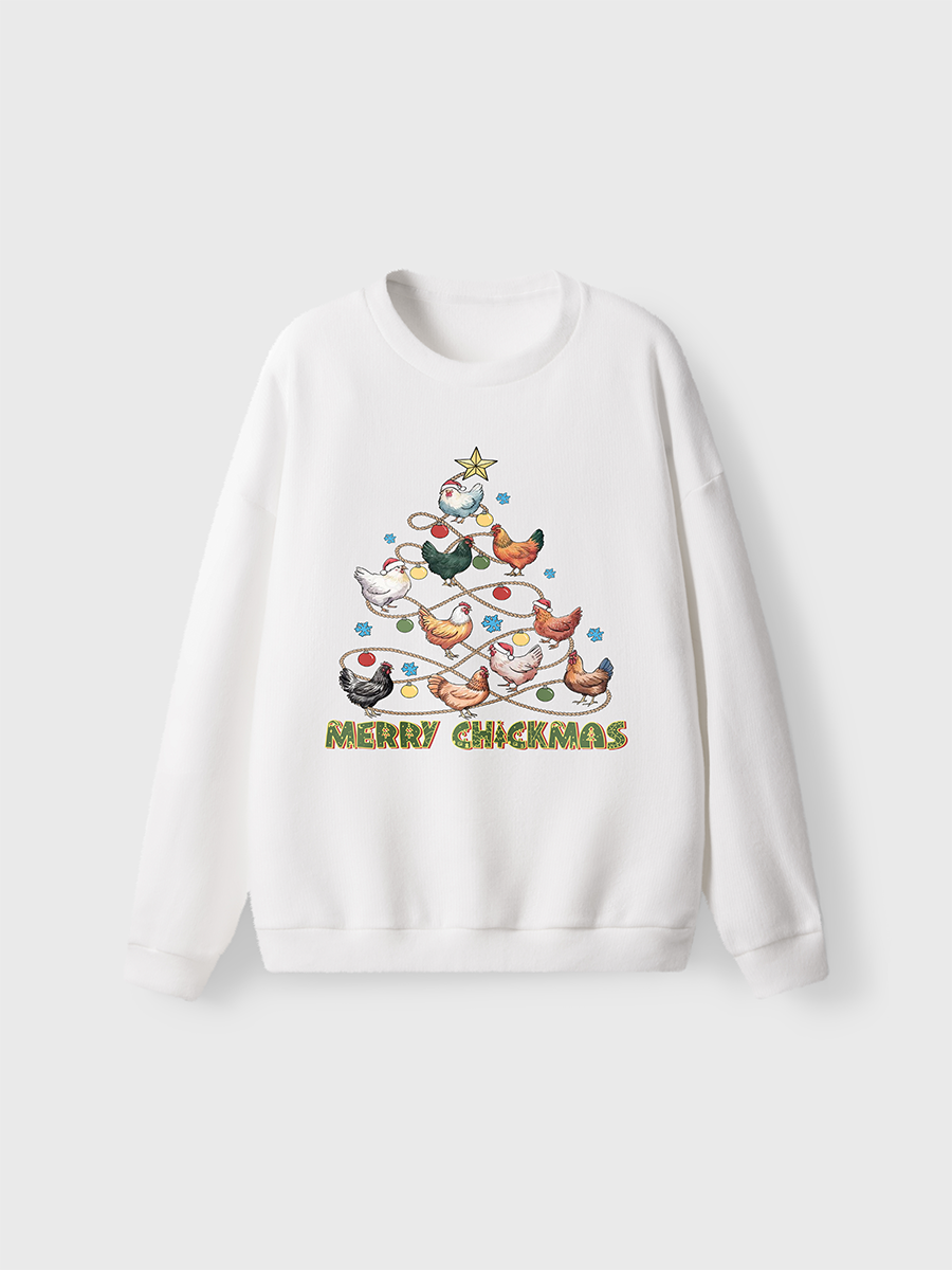 Vintage Chicken Christmas Tree Fuzzy Sweater