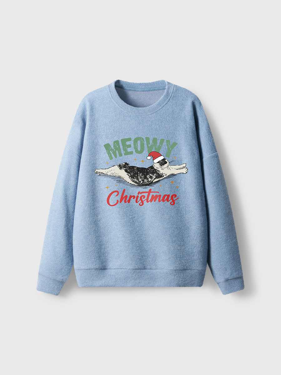 Vintage Cat Meowy Christmas Fuzzy Sweater
