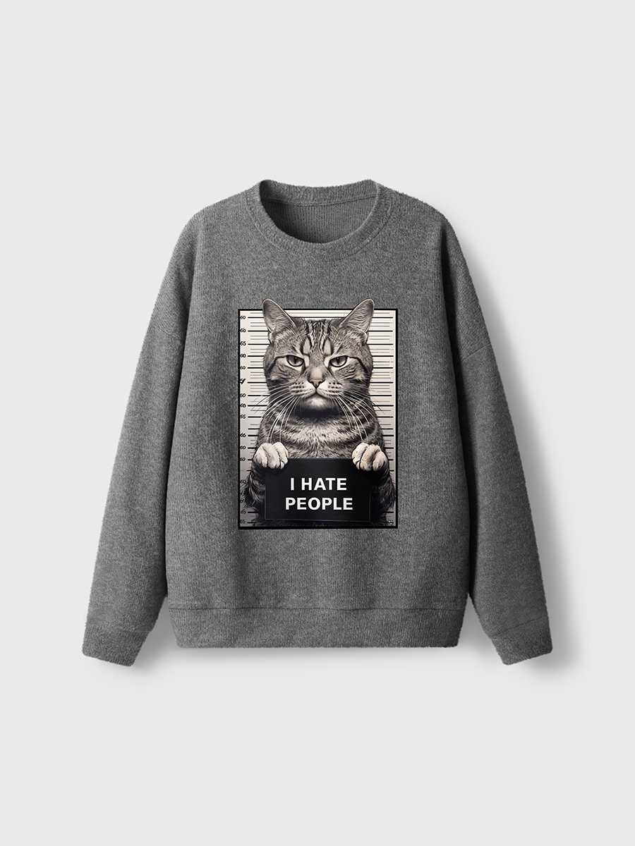 Vintage I Hate People Cat Fuzzy Sweater