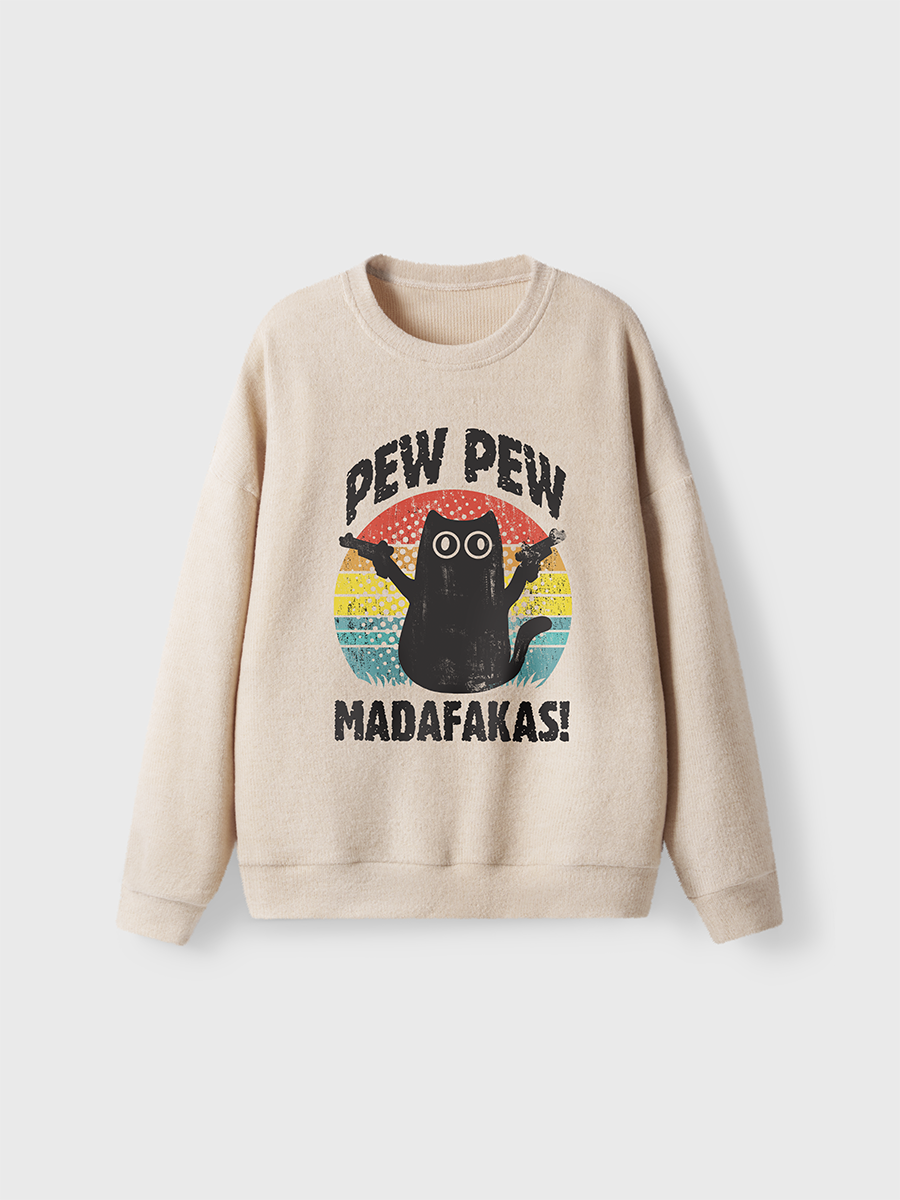 Vintage Funny Cat Pew Pew Fuzzy Sweater