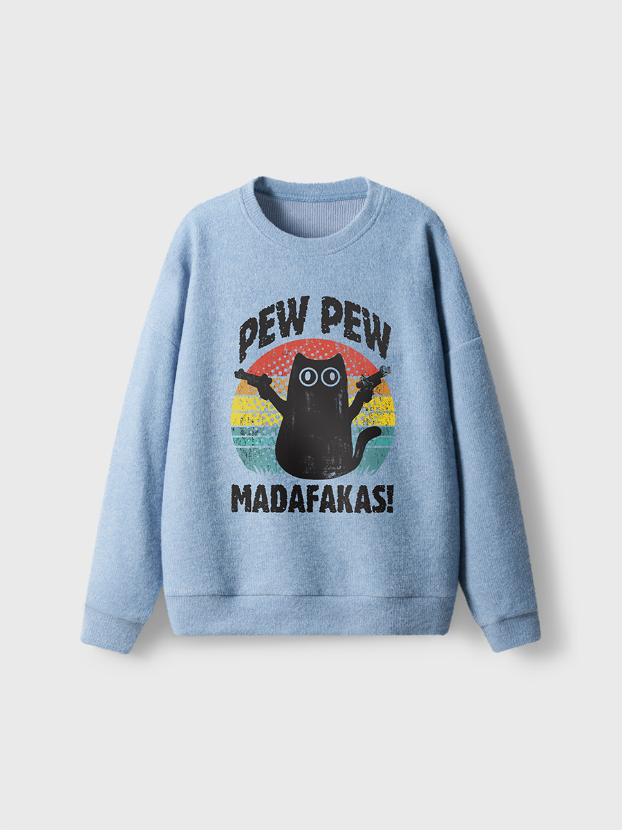 Vintage Funny Cat Pew Pew Fuzzy Sweater
